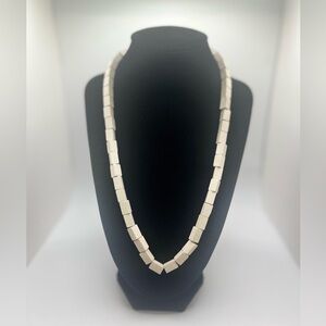 Vintage bone bead necklace neutral boho block bead statement